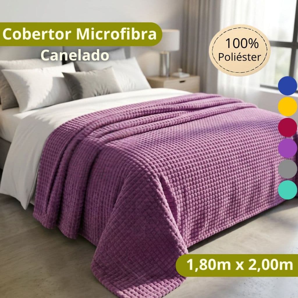 Cobertor Casal Microfibra Canelado 1,80x2,00m Toque Macio Várias Cores