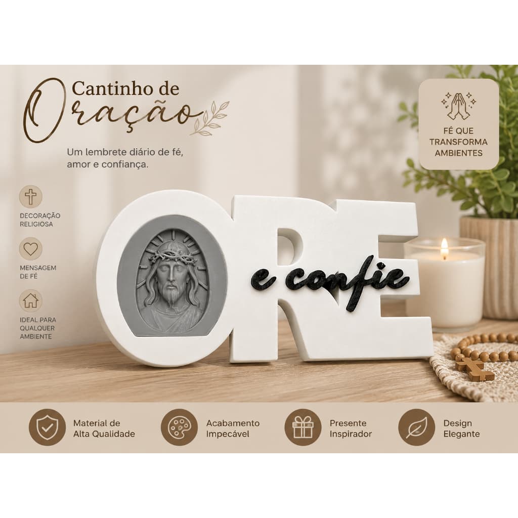 Enfeite Religioso ORE e Confie com Jesus em Relevo | Presente Cristão