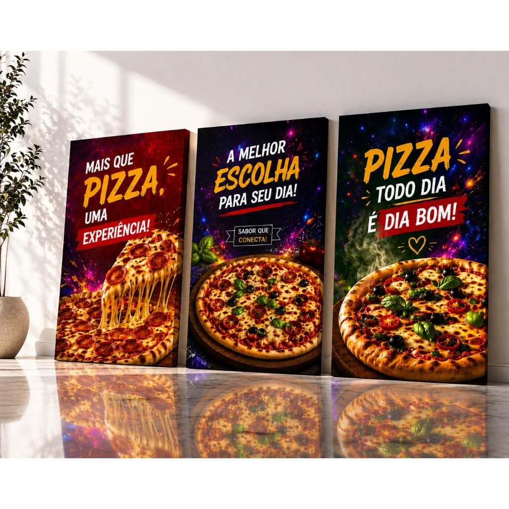 Kit 3 Quadros Decorativos Pizzaria Pizza Área Gourmet Restaurante Cozinha