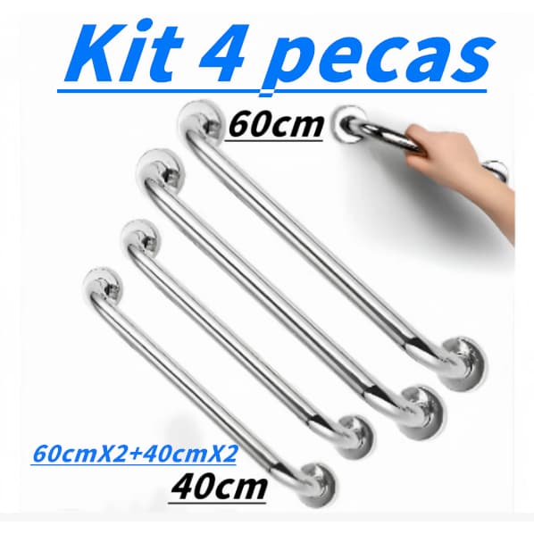Barra Antiderrapante Inox Banheiro: Kit 2 peças 40cm ou kit 4 peças (2×40cm+2×60cm), suporte para idosos
