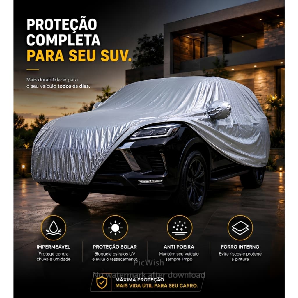 Capa Cobrir Carro Grossa Impermeável Proteção Sol e Chuva Tamanhos P M G Sem Forro