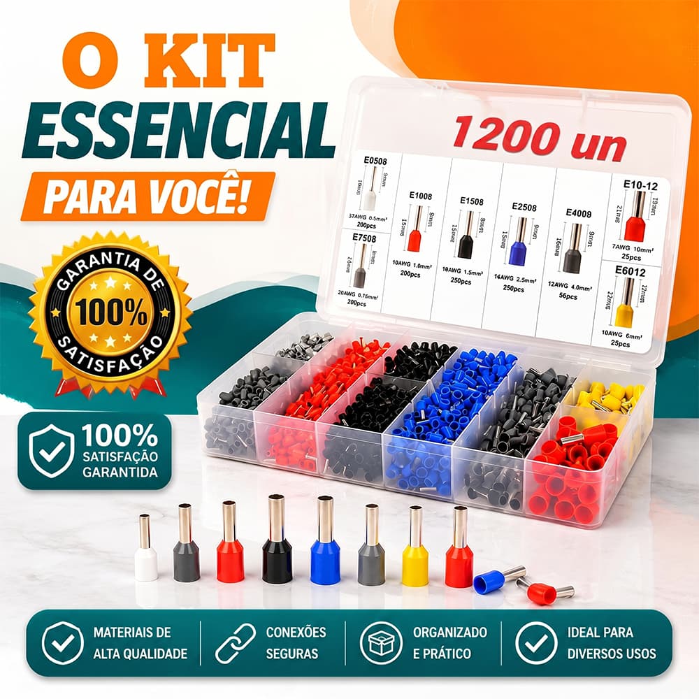 Kit 1200 Terminais Tubulares Ilhós Isolados + Alicate Crimpador BOMBER + Alicate Decapador Automático