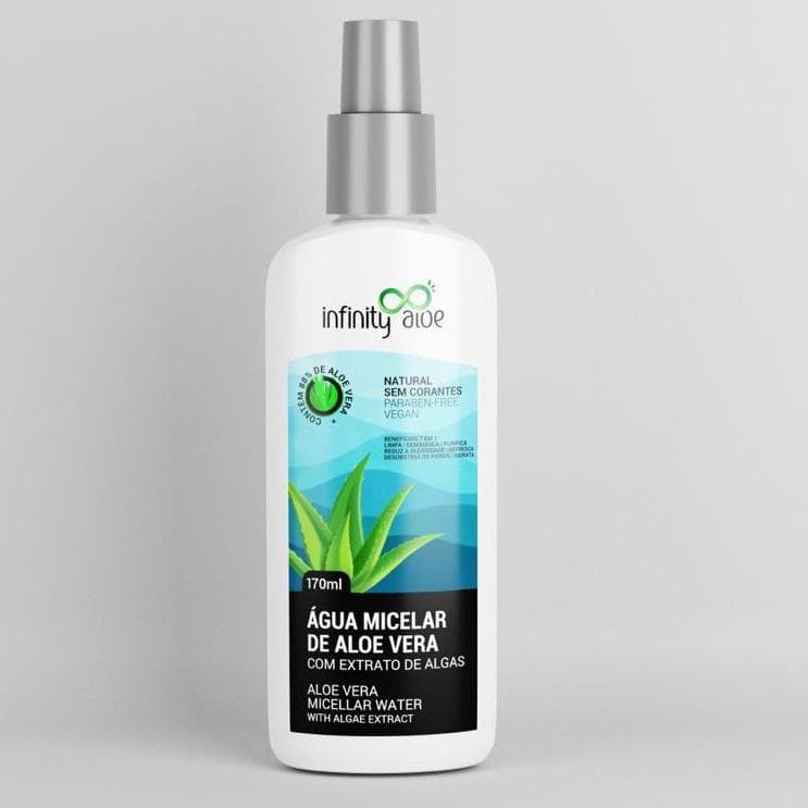 Água Micelar Aloe Vera 170ml com Extrato de Algas Demaquilante Facial Vegano Limpeza Purificante Refrescante