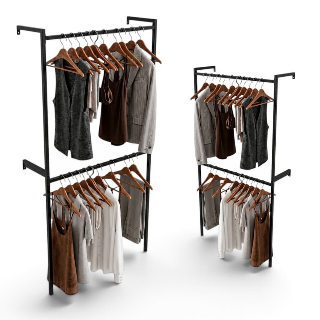 Kit 2 Araras 1M Duplas para Roupas | 2 Cabideiros Preto Dourado Rosê  Organizador Loja e Closet
