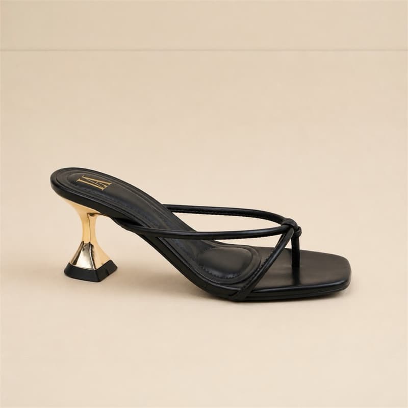 Sandália Salto Baixo Metalizado 6cm Confortável  Elegante Premium