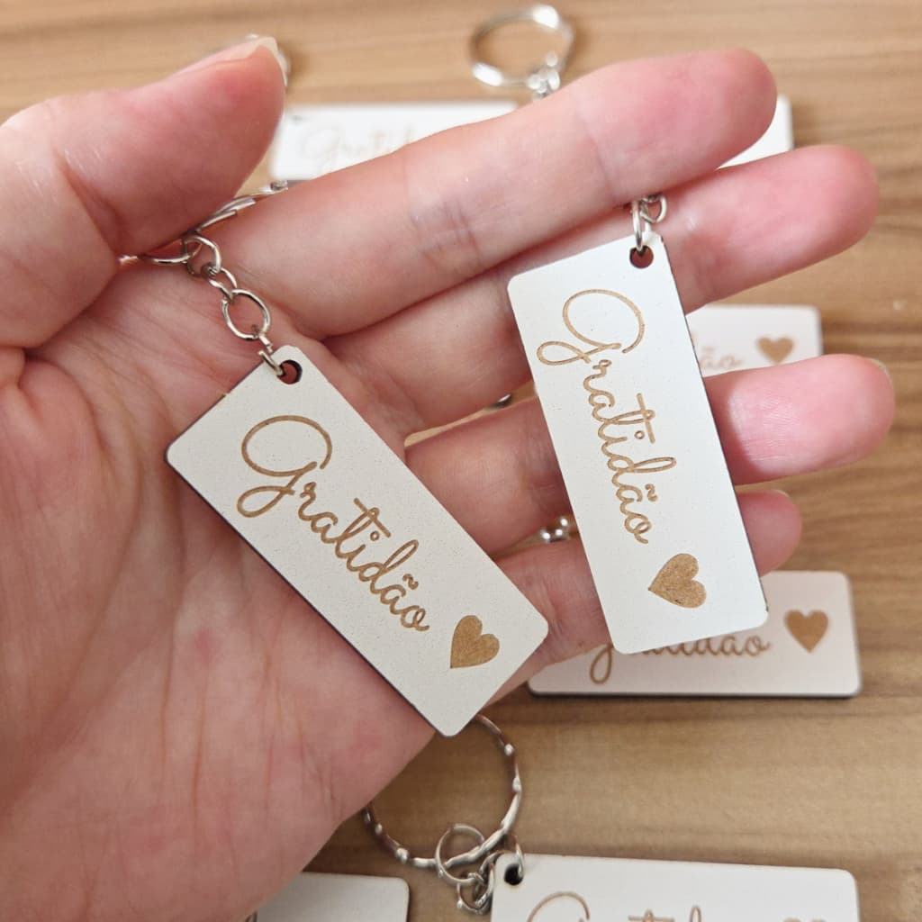 Kit 40/60/80/100 Chaveiros Gratidão com Coração em Mdf Branco 3mm Lembrança Religiosa Fé Deus personalização grátis