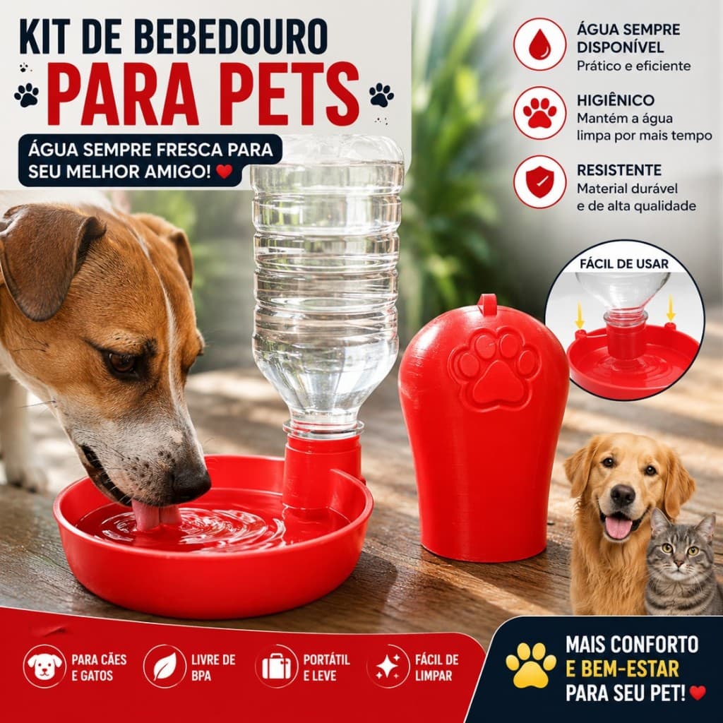 Kit Bebedouro Portátil para Pets Cães e Gatos Compatível com Garrafa PET