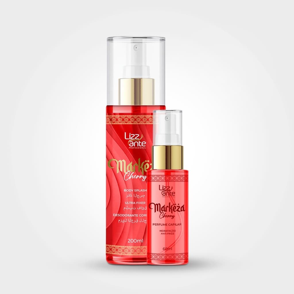 Body Splash 200ml E Perfume Capilar 60ml Markeza Cherry Corpo e Cabelo