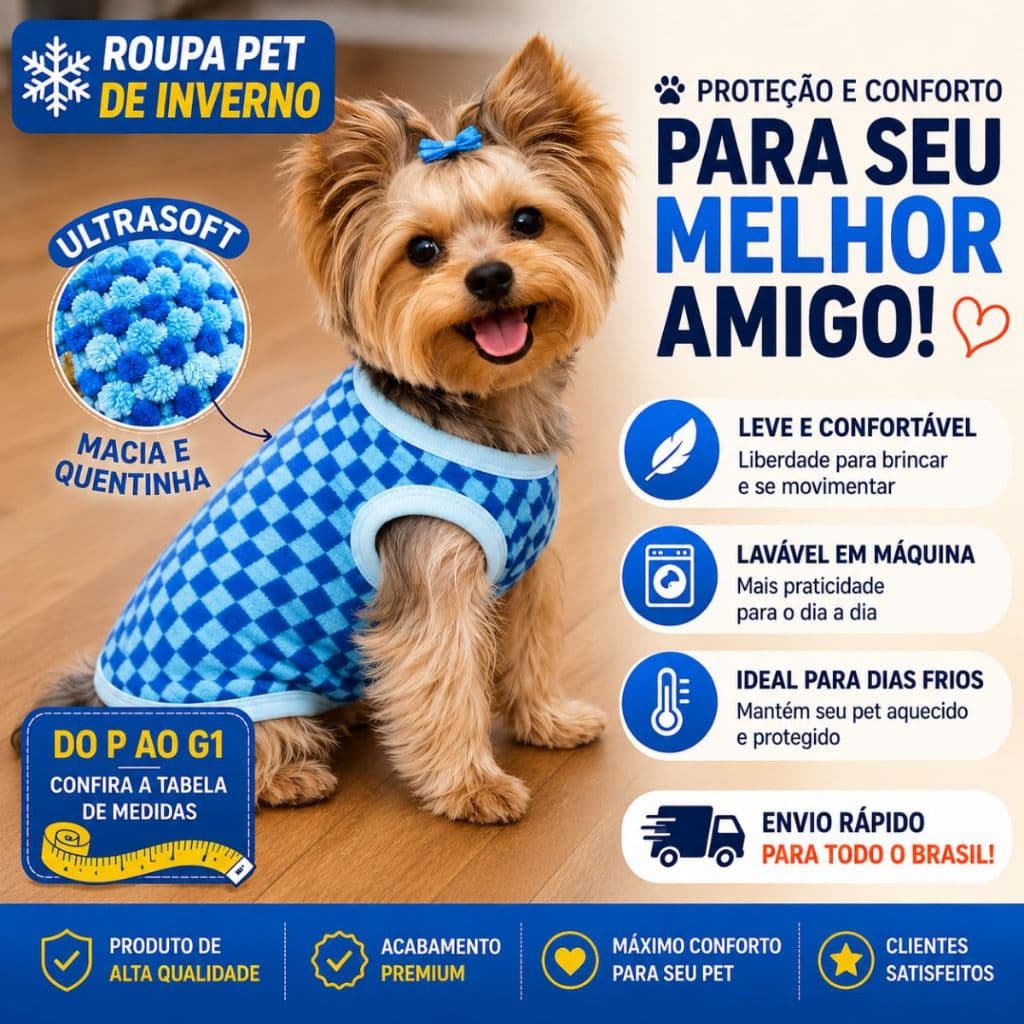 Roupa Pet Inverno UltraSoft Para Cachorro | Quentinha, Macia, Lavável e Confortável P ao G1