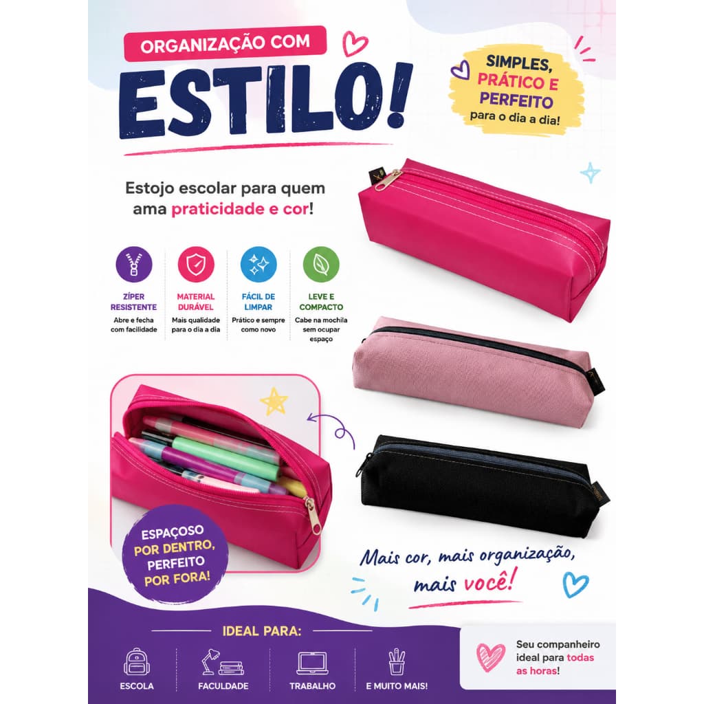 Estojo Escolar Canoa Quebrada Colorido – Organização com Estilo