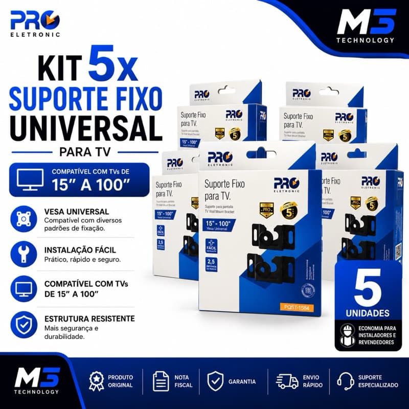 Kit 5 Suportes TV Fixo Universal 15 a 100 Polegadas PRO Eletronic