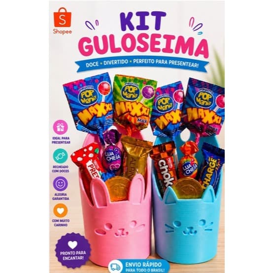 Cesta De Guloseimas Infantil Porta Treco 3D Coelhinho Presente Criativo