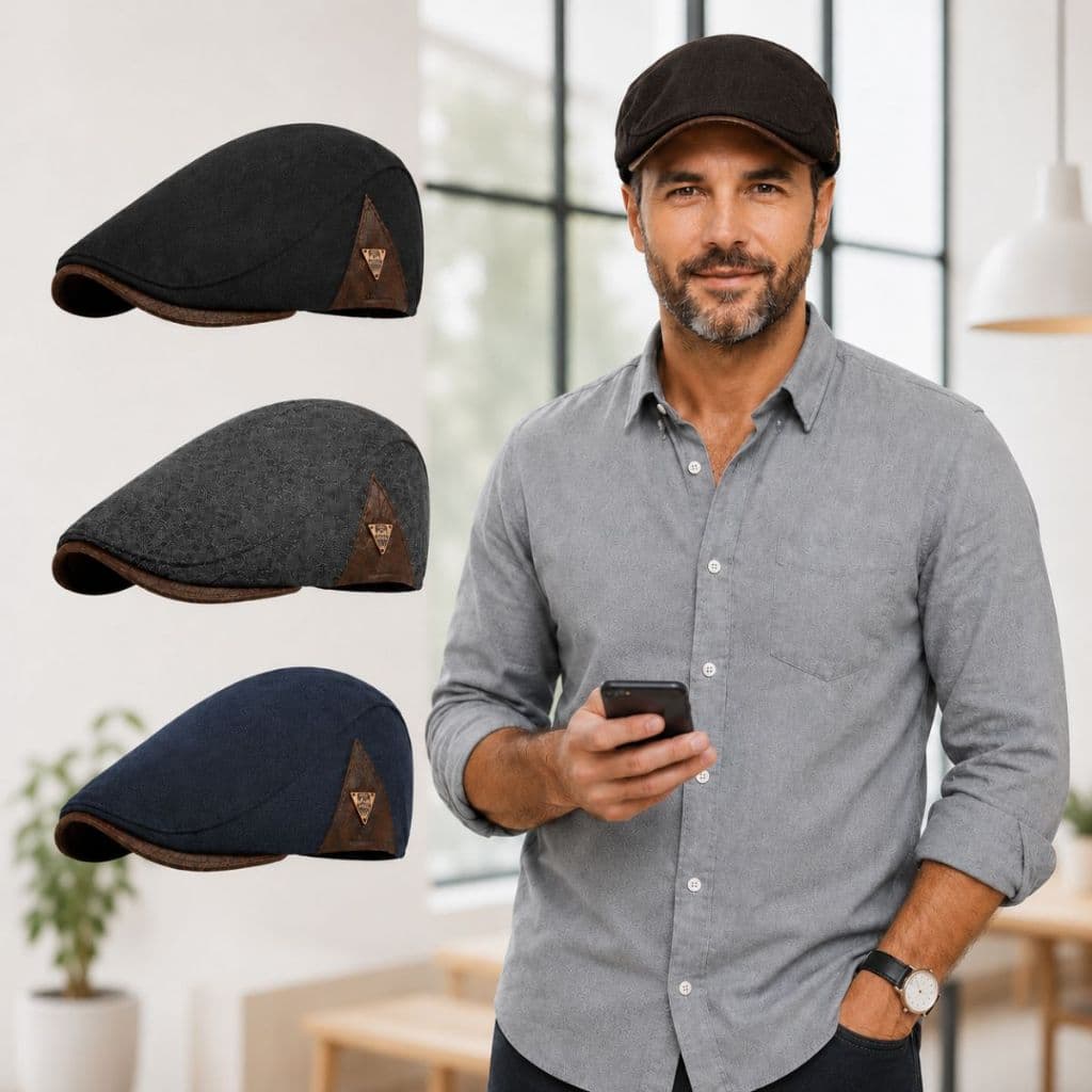 Boina Bone Masculino Estilo Chapéu Europeu Lã Batida Clássico e Estiloso
