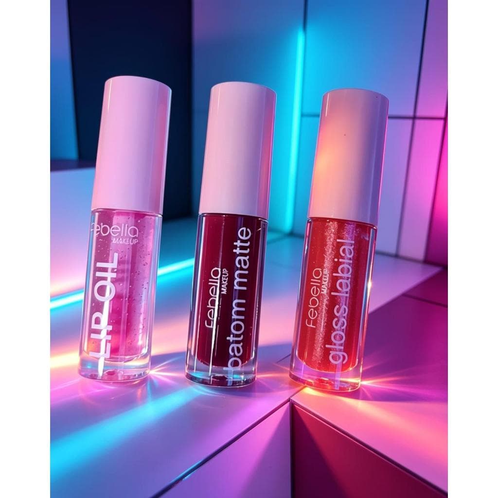 Kit Maquiagem Febella-Gloss,Labial Batom Matte e Lip Oil Acabamento Hidratante 3 Unidades