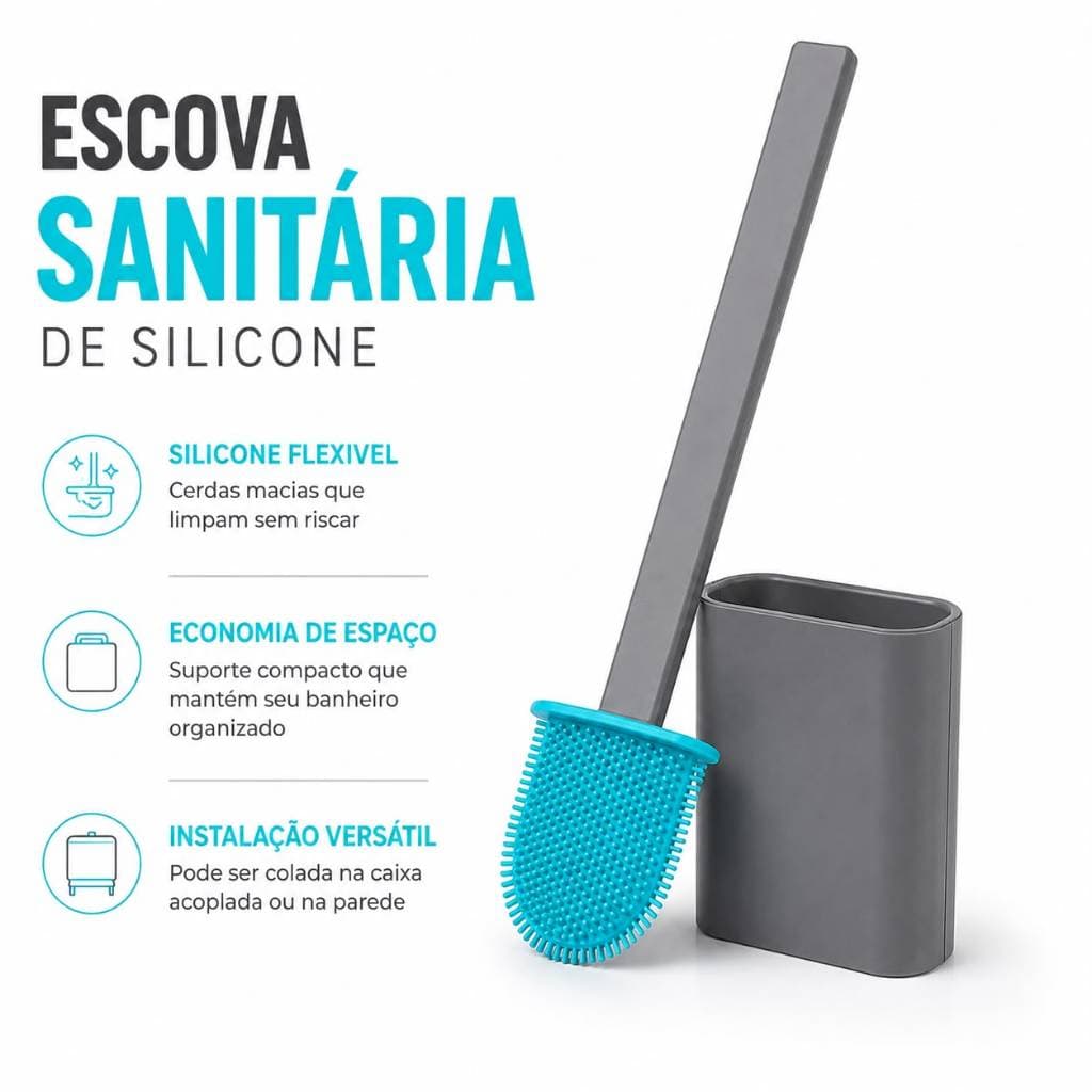 Escova Silicone Sanitária para vaso sanitário privada e suporte banheiro Higiênica limpeza multiuso!