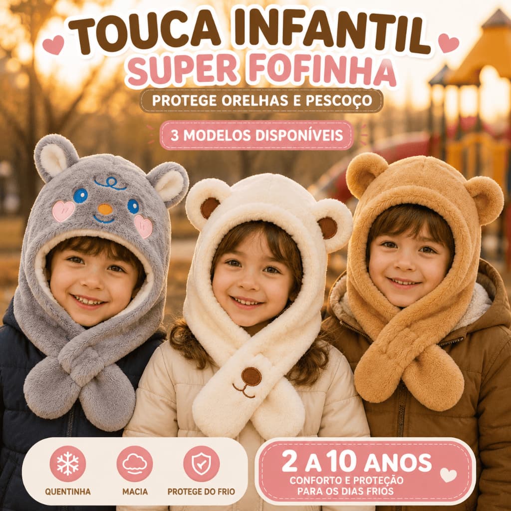 Touca Infantil Fofa Forrada Com Protetor Orelha 2 A 10 Anos