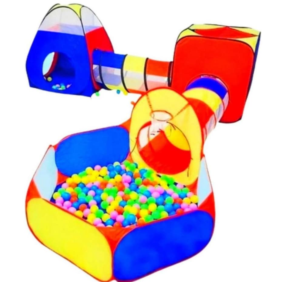 Barraca 5 em 1 Infantil Gigante Cores Vivas Com Tuneis Piscina de Bolinhas Toca e Tenda