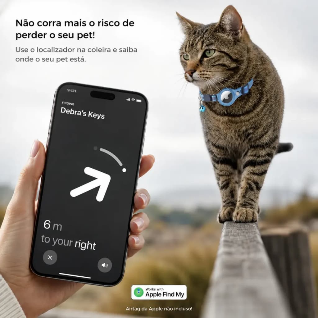 Coleira Pet Gato Gps Airtag Apple Localização Refletiva Rosa e Azul Airtag Pp