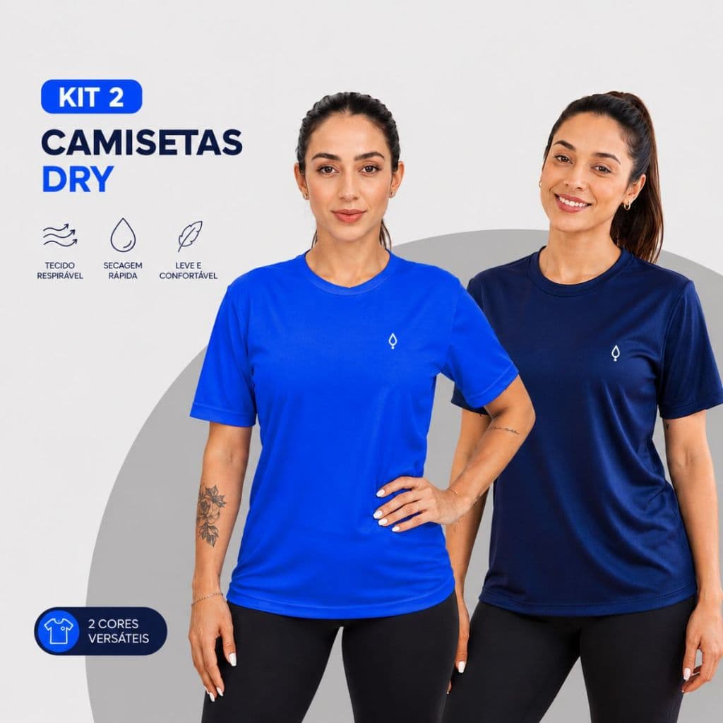 Kit 2 Camisetas Feminina Dry Fit Blusa Manga Curta Treino Academia Corrida