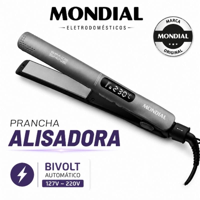 Prancha Alisadora Mondial Space Shine Bivolt 230°C Cerâmica Tourmaline Íons Digitais