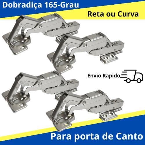 Kit 4 Dobradiça 165 Grau com amortecedor Curva ou reta
