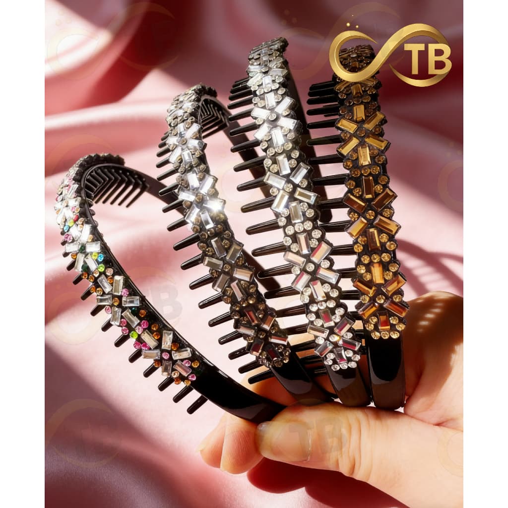 （TB Feminino）Tiara Feminina Luxo com Pedras Coloridas Acessório de Cabelo Elegante