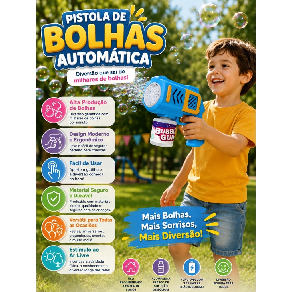 Pistola de Bolhas Automática - Azul Top!