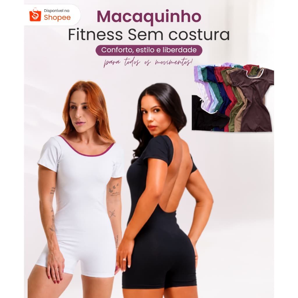 Macacaquinho de academia fitness sem costura poliamida premium zero transparencia
