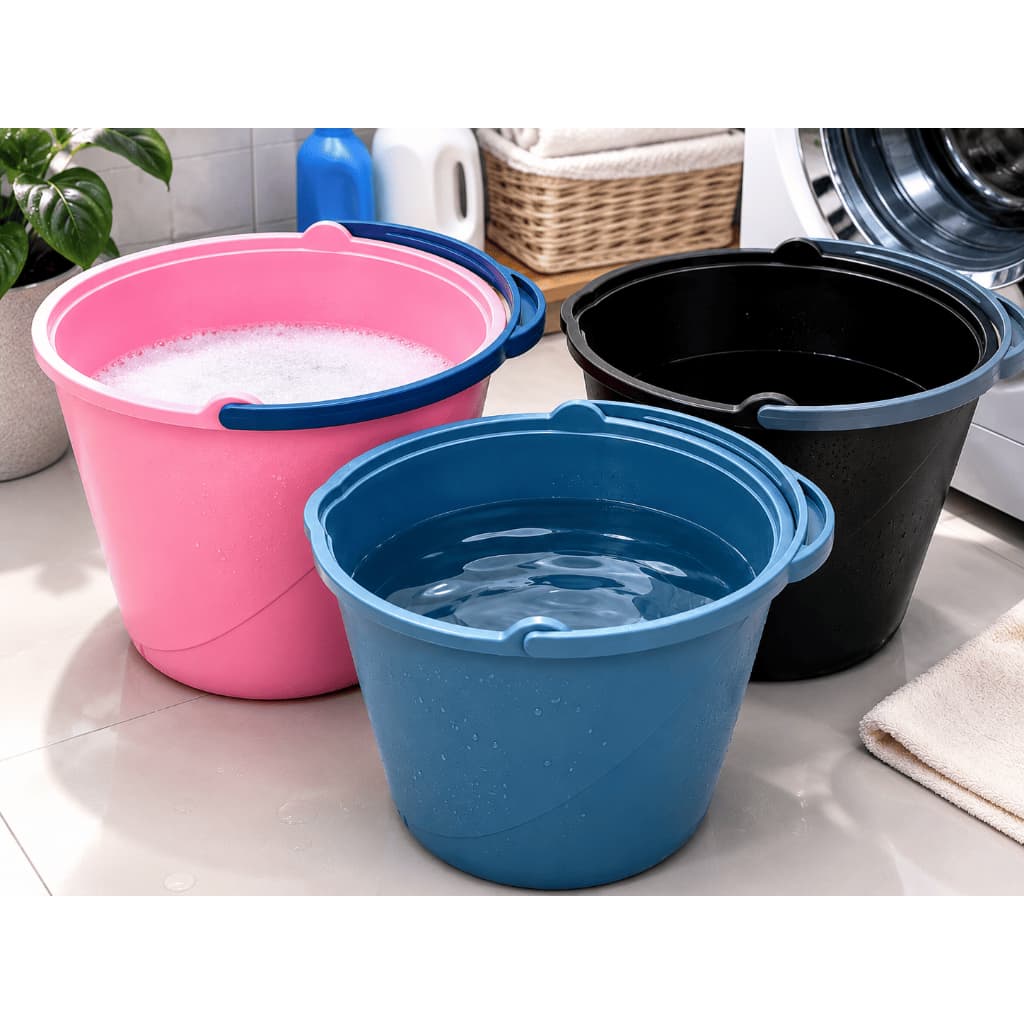 Kit 3 Baldes Multiuso 8 Litros Resistente com Alça Reforçada Limpeza Lavanderia