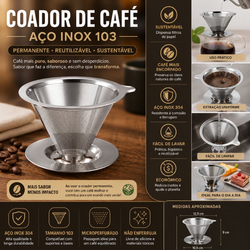 Coador de Café Aço Inox 103 Permanente