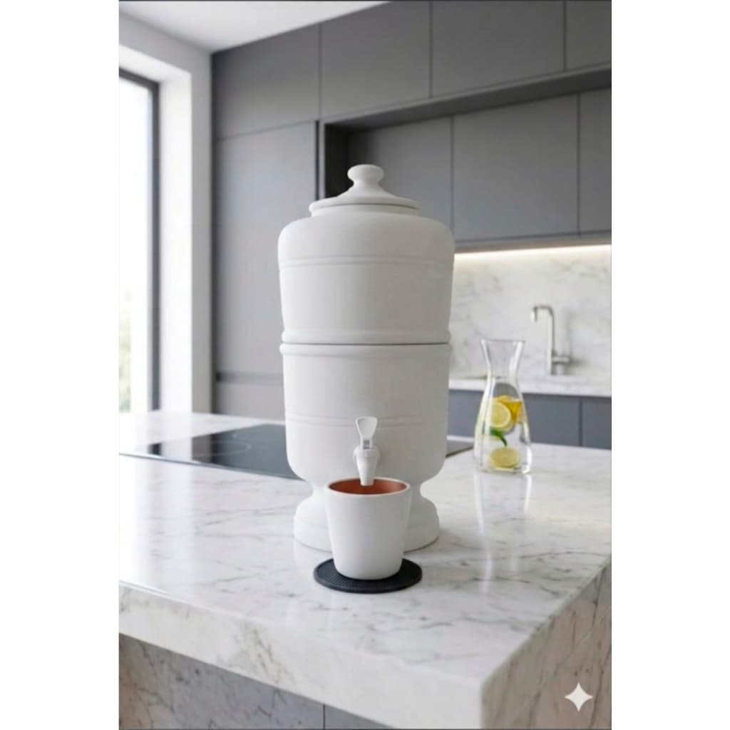 Filtro De Barro.Branco 4L (2L Em Cada Parte) Com Tampa De Barro + Copo de Brinde ENVIO RAPIDO
