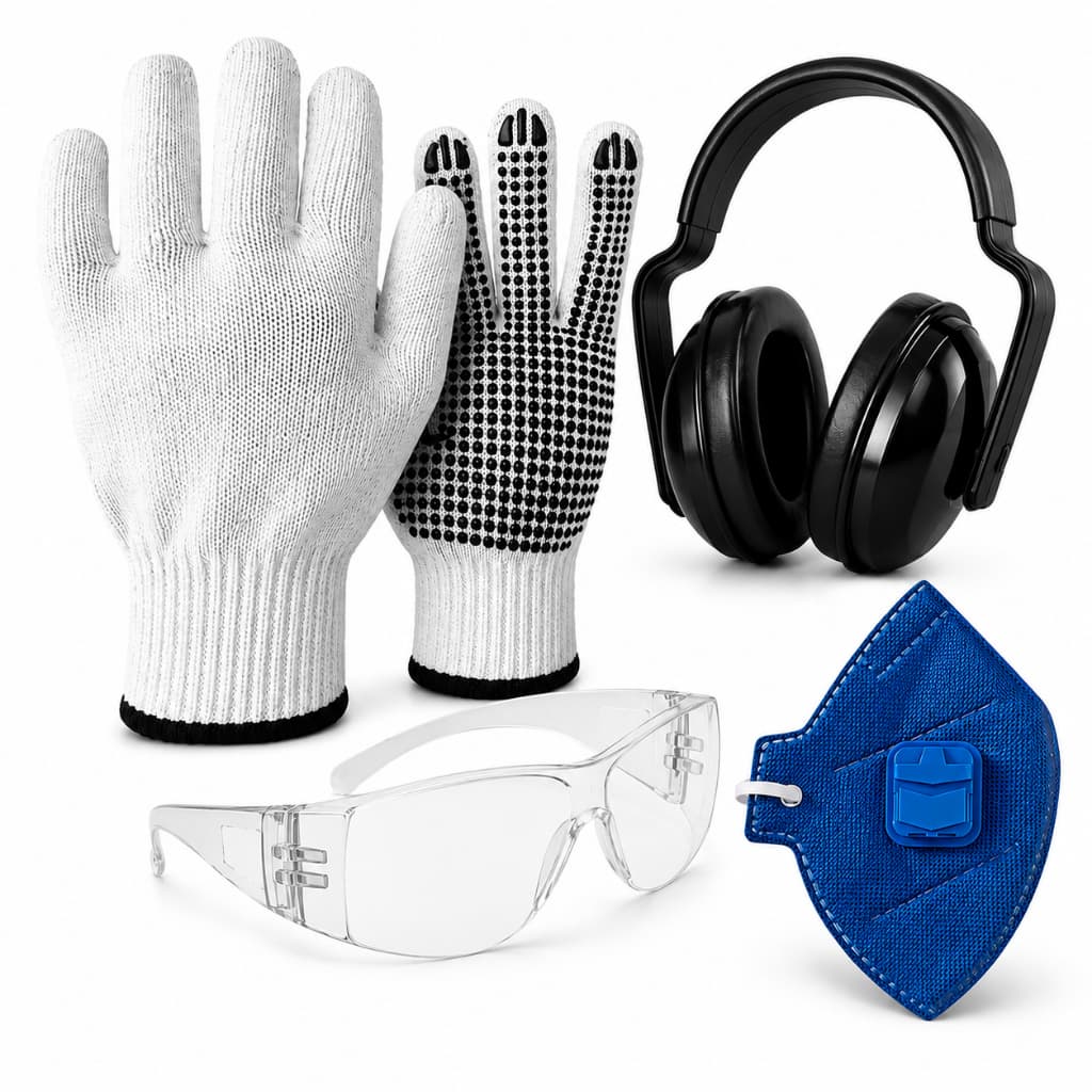 Kit EPI Completo Luva Pigmentada Óculos Minotauro Protetor Auricular e Respirador PFF1 Com Válvula