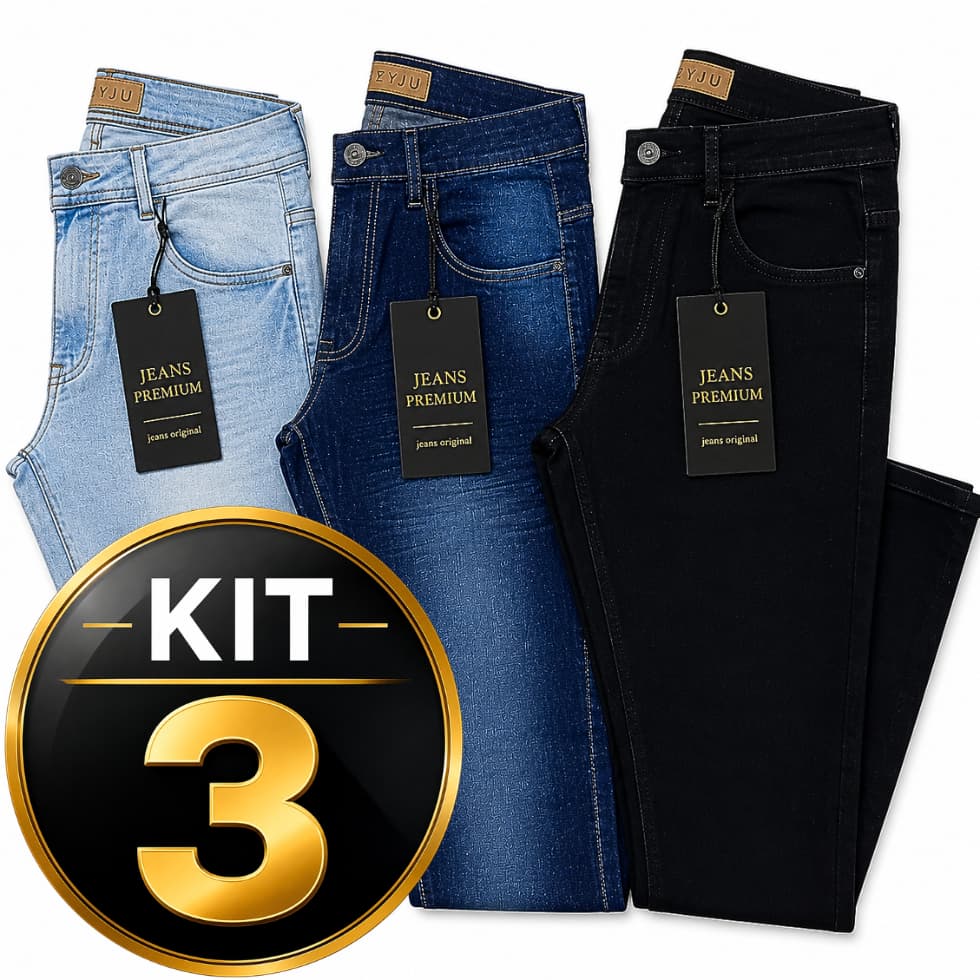 Calça Jeans Kit 3 Calça Masculina Slim Premium com Lycra | Conforto e Estilo | Original Calça Jeans