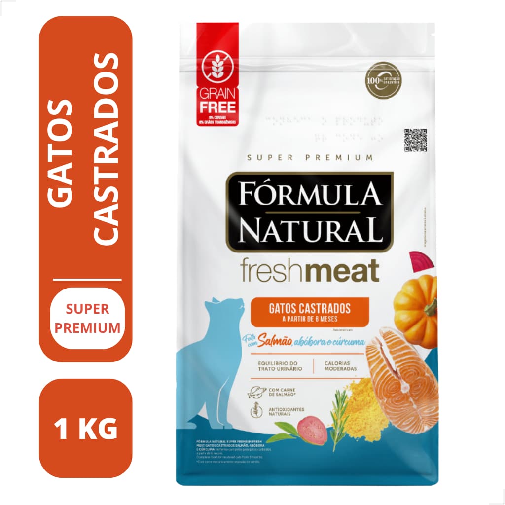 Ração Seca Fórmula Natural Fresh Meat Salmão para Gatos Castrados 1kg