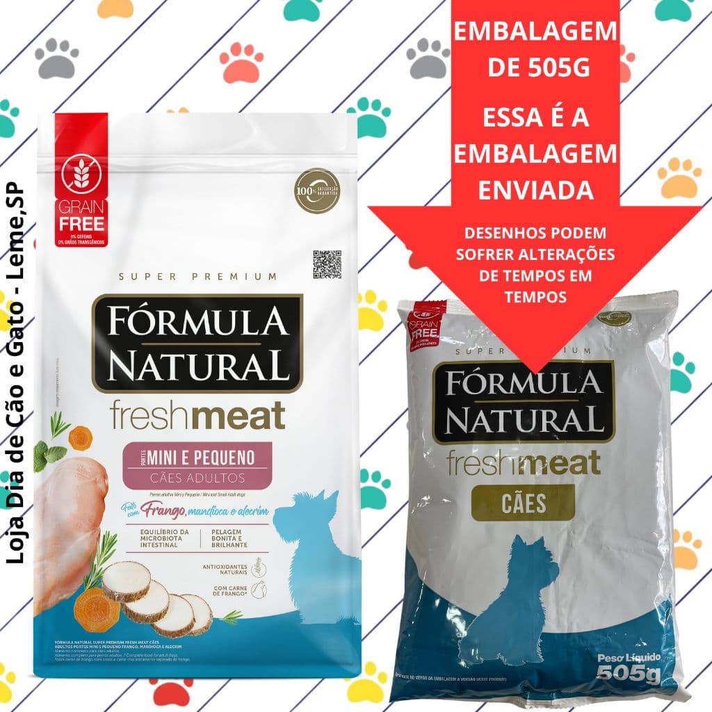 5 a 8 Pacotes -Ração 505g ADULTOS Fórmula Natural Fresh Meat para Cães de Pequeno Porte Sabor Frango