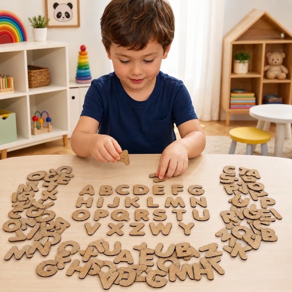 Kit 200 Letras 8 Alfabetos Madeira 4cm Brinquedo Educativo Alfabetização Pedagógico Escolar Infantil Escola