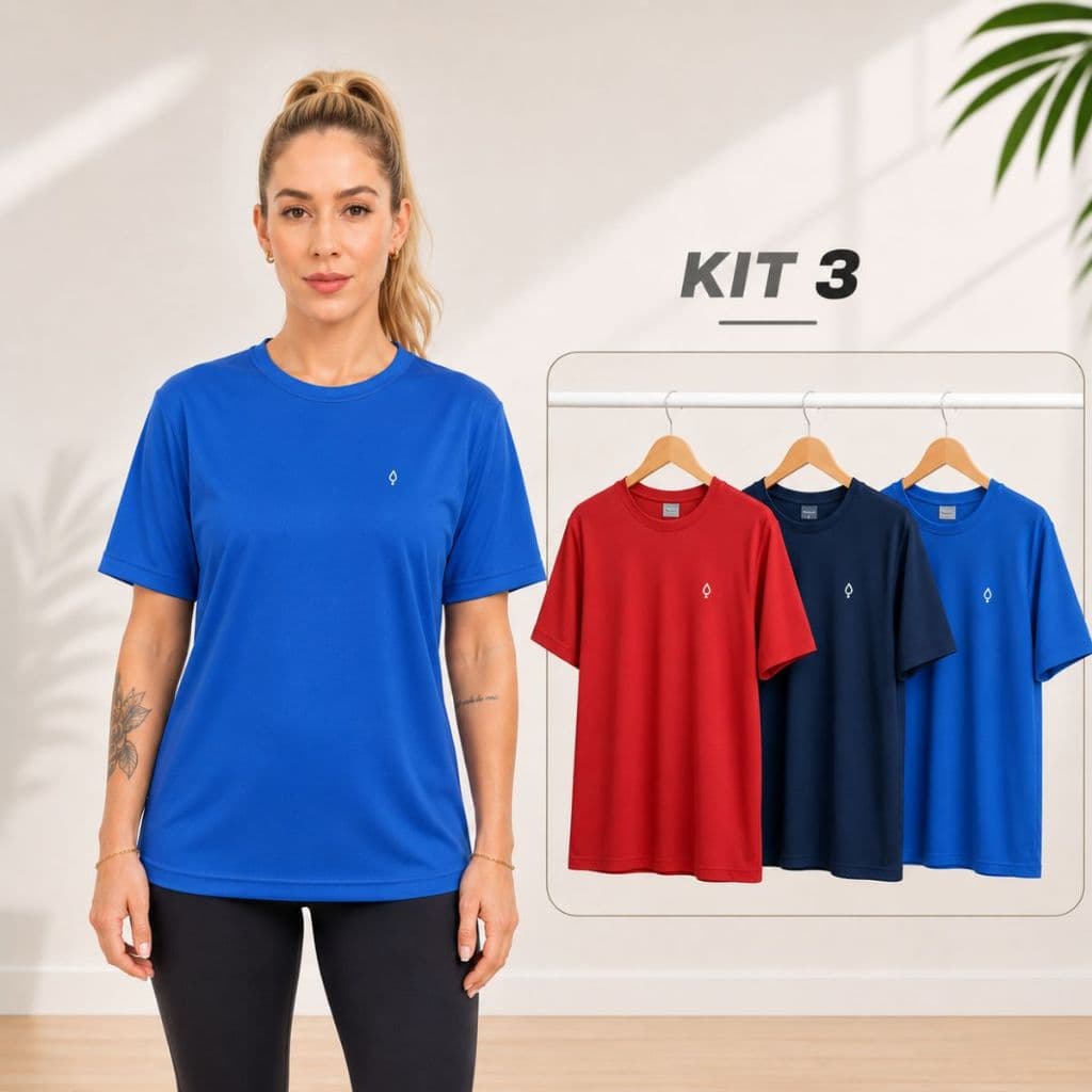 Kit 3 Camisetas Feminina Dry Fit Blusa Manga Curta Para Treino Academia Caminhada Ciclismo