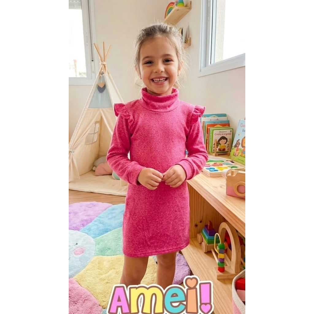 💖✨ VESTIDO Infantil de Inverno ✨💖 Lindo, confortável e quentinho para deixar sua princesa ainda mais encantadora! 👧💕 🌸 G