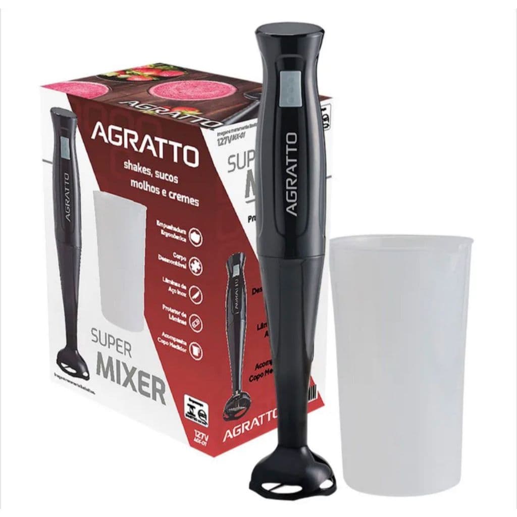 Mixer de Mão 200W com Copo 700ml e Lâminas de Aço Inox cor preta 220v