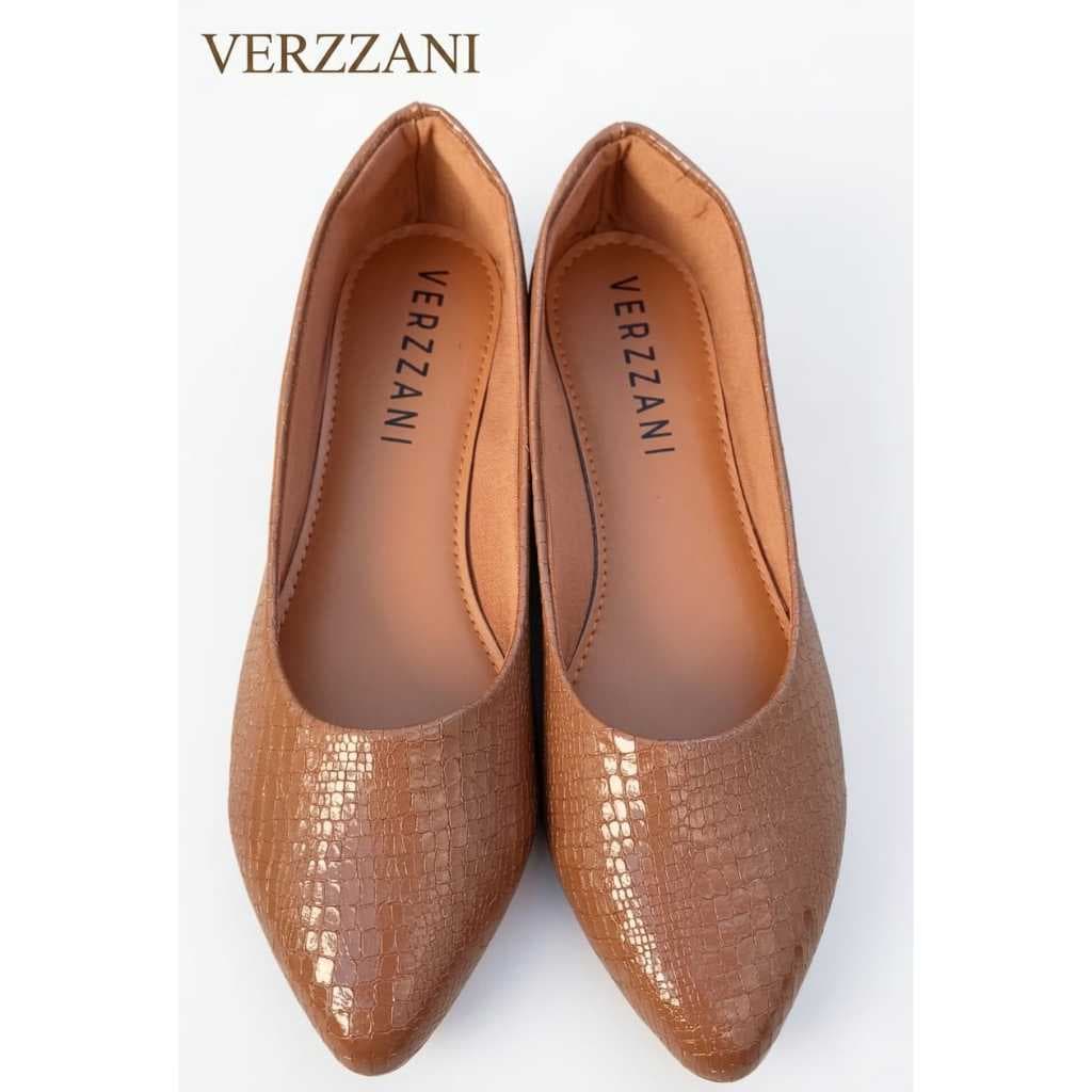 Sapatilha Feminina VERZZANI Animal Print Croco Elegante Bico Fino Confortável Luxo VZCC