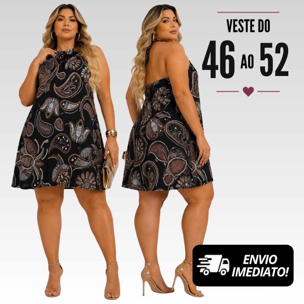 Vestido Curto Soltinho Plus Size Moda Maior Feminino Elegante Confortável Verão Casual G1 G2 G3 Veste do 46 ao 52