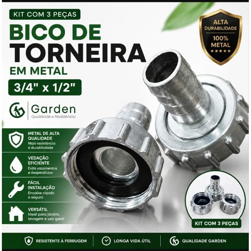 kit com 3 Bicos Pra Torneira Metal 3/4 X1/2