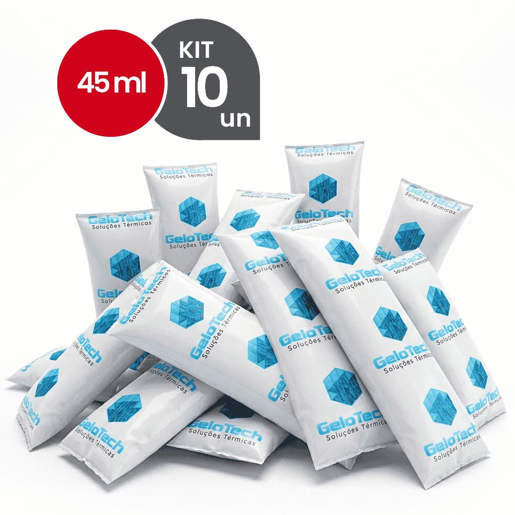 Kit 10 Gelo Reutilizável 45ml Até 8h Gelado Não Molha | GeloTech Flexível Gel Artificial Atóxico