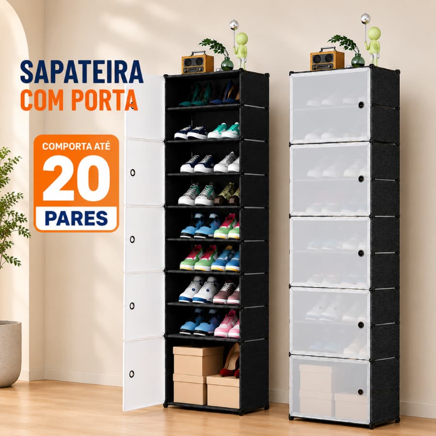 Sapateira Modular 5 Portas Transparentes Duas Prateleiras De Grande Capacidade