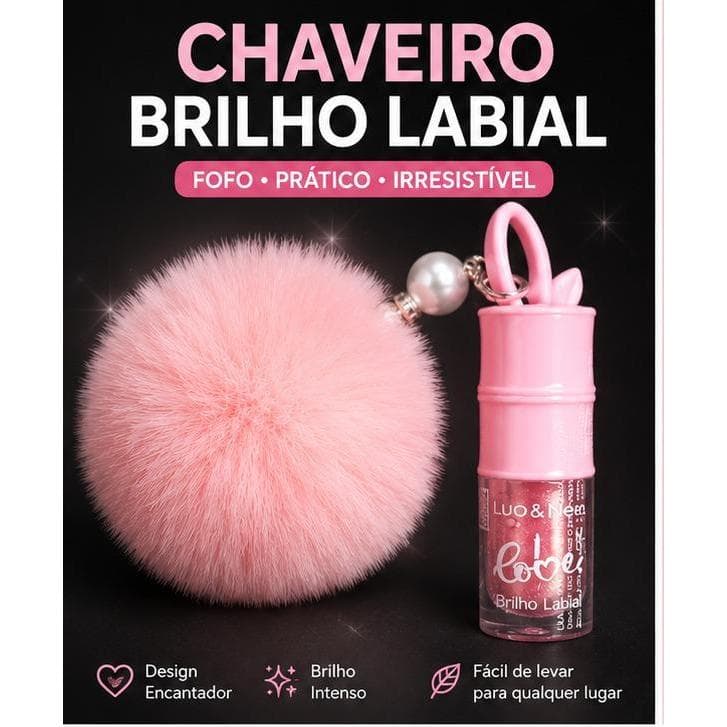 Brilho Labial com Chaveiro Pompom