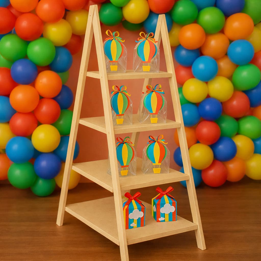 Escadinha de Chão 4 Andares Decorativa Festa Decoração MDF Cru Desmontável Doces Lembrançinha