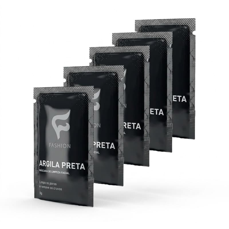 Kit 5 Máscaras Argila Preta Fashion Limpa Poros Remove Cravos Acne Oleosidade Facial