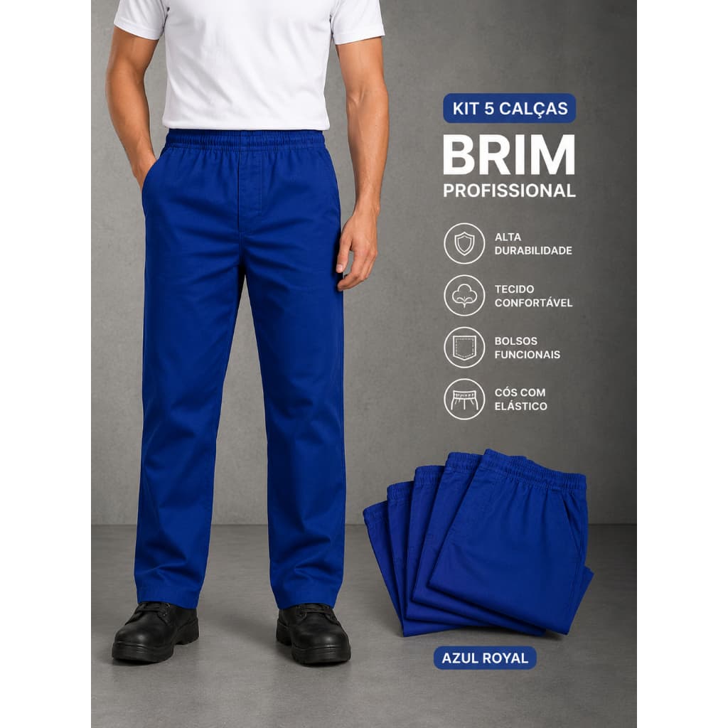 Kit Com 5 Calças Brim Trabalho Reforçada Uniforme Pedreiro Eletricista Profissional Diversas Cores