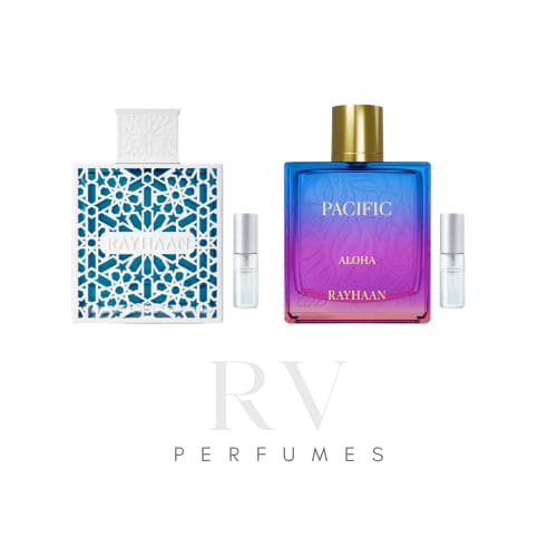 Rayhaan Azul + Pacific Aloha | Combo Lançamentos Perfumes Masculino e Feminino Alta Fixação Premium
