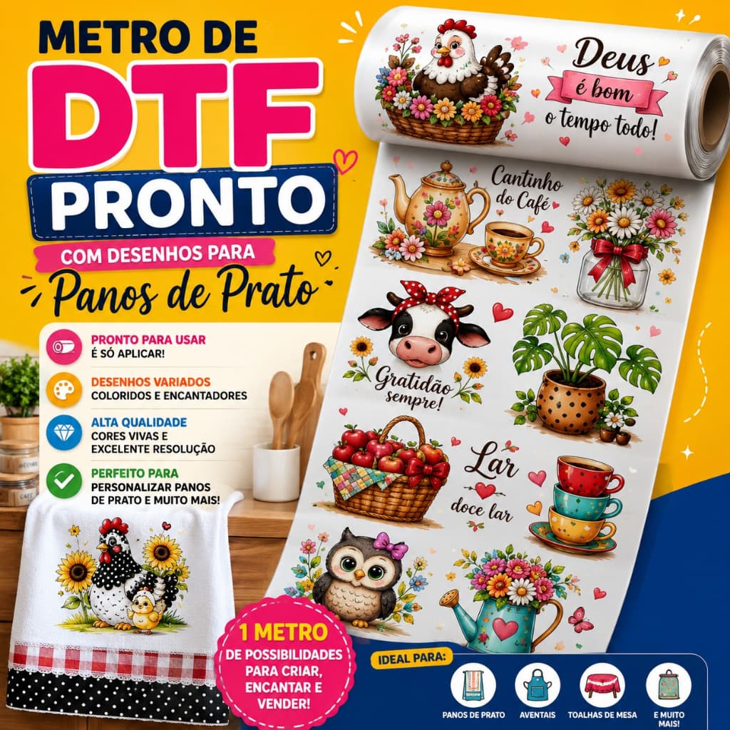Metro DTF Pronto Para Panos De Prato - Envio Rápido